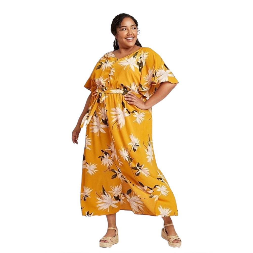 Ava & Viv Women’s Floral Printed Flutter Elbow Sleeve Maxi Dress, Size X